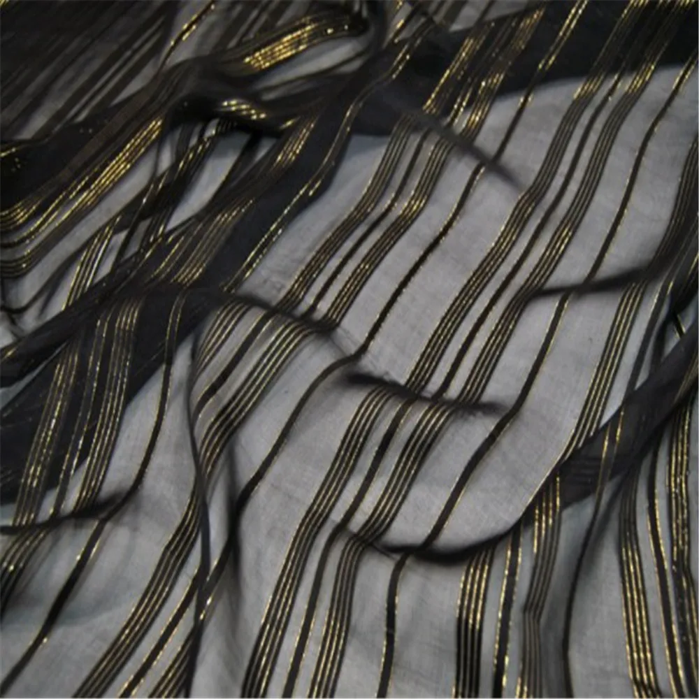New Coming Hot Selling Black Elegant Shiny Lurex Stripe Silk Metallic Fabric for Women Hijab Saree