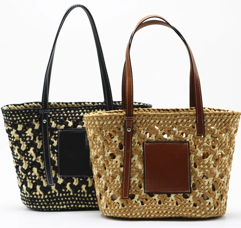 Niyang factory wholesale hot sale design handmade woven knitted beige camel color fashion women brand braided paper straw bag