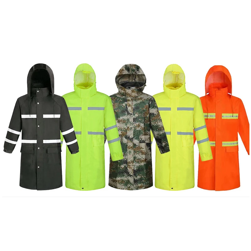 Long Raincoat Hooded Men Waterproof Reflective Oxford Cloth Plastic Trench Coat Anti-Storm Overall Outdoor Travel Rain Coat