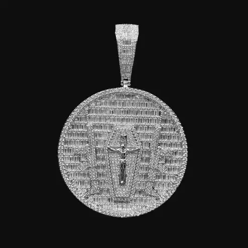Medallion Moissanite Baguette & Round Diamond Iced Out Pendant Out Pendant Chain for Gifting Use Available at Affordable Price