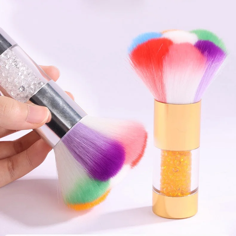 Custom Diamonds Handle Soft Synthetic Hair Flower Manicure Nail Dust Brushes For Cleaning