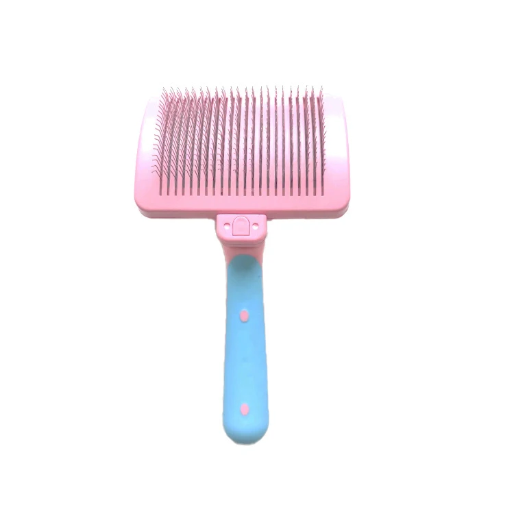 ABS PP TPR Steel Needle Dog Cat Cleaning Brush Comb Pet Slicker Brush With Self Clean Button Masaging Bead On Tips
