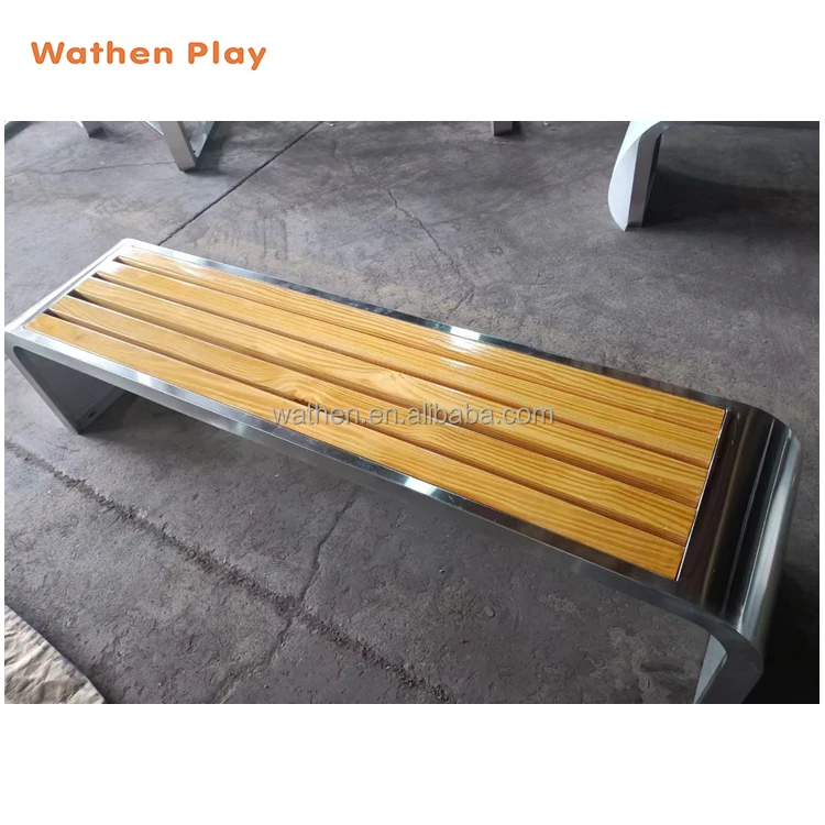 Modern Garden Wooden Benches Stainless Steel Outdoor Park Benches Metal Patio Bench