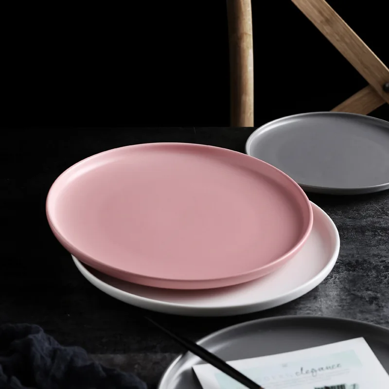 European style simple and fashionable matte ceramic plate dessert pizza cake plate