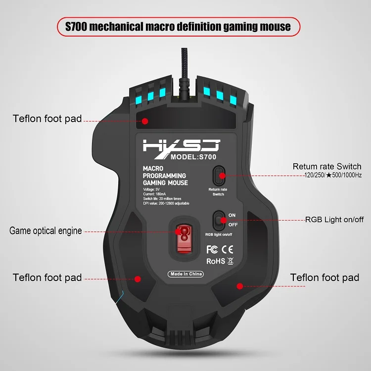 10D 6level Adjustable 12800DPI 13RGB Lighting Mode Wired Programmable Gaming Mouse Gamer Wired Mouse