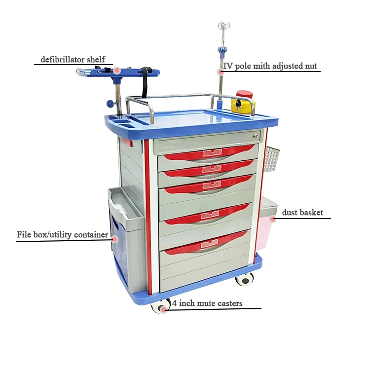 Multi-function Clinic Hospital Medical equipment Emergency Trolley best selling with good price
