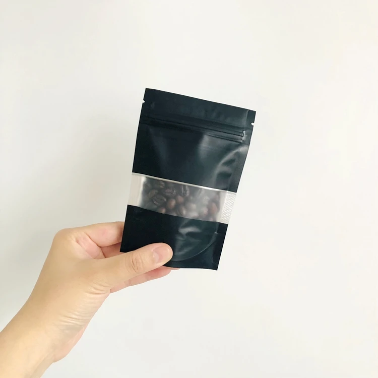 Stock can be wholesale high quality matte black with window self-standing zipper self-sealing storage food bags