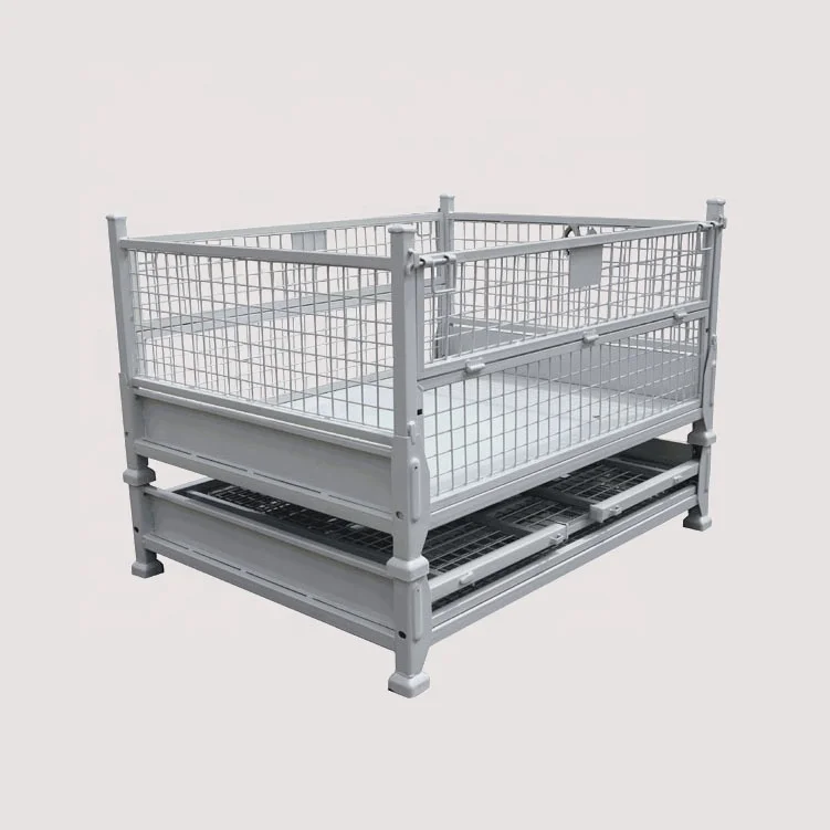 Mesh Box Wire Cage Metal Bin Storage Container Wire Mesh Pallet Crate Foldable Stackable Steel Storage Cage Pallet