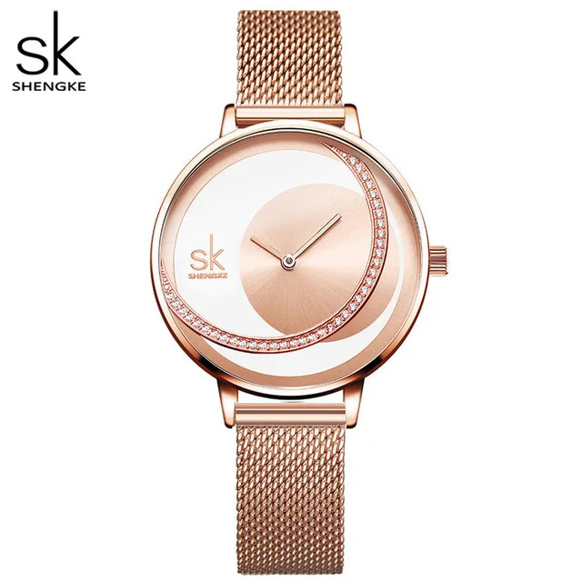 Элитный бренд Shengke SK0088 с украшением в виде кристаллов; ЖЕНСКИЕ НАРЯДНЫЕ часы женские из розового золота оригинальным дизайном кварцевые наручные механизмом