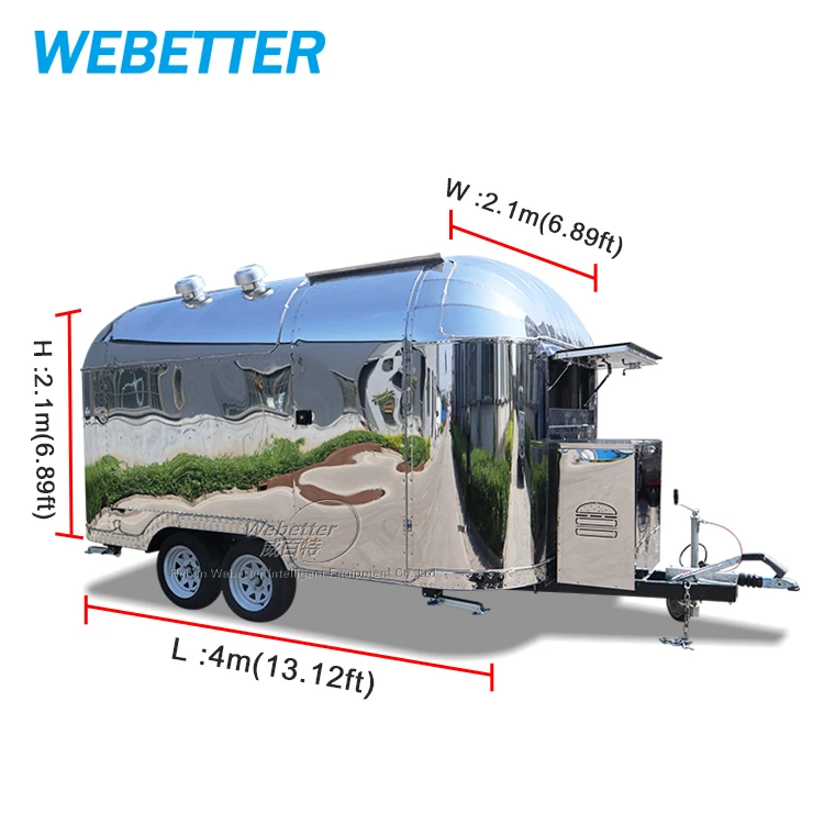 Street Multifunctional Mobile Coffee Ice Cream Food Trailer Fully Equipped Stainless Steel Airstream Mobile Food Truck for Sale