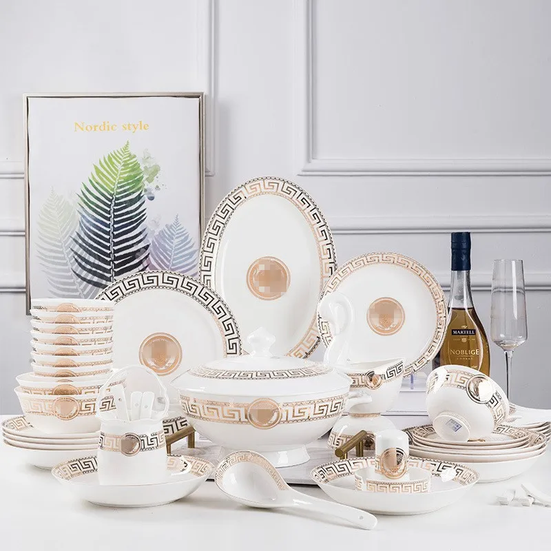 Hot Sale 60 Pcs Western Royal Home Hold Ceramic Dinnerware Sets