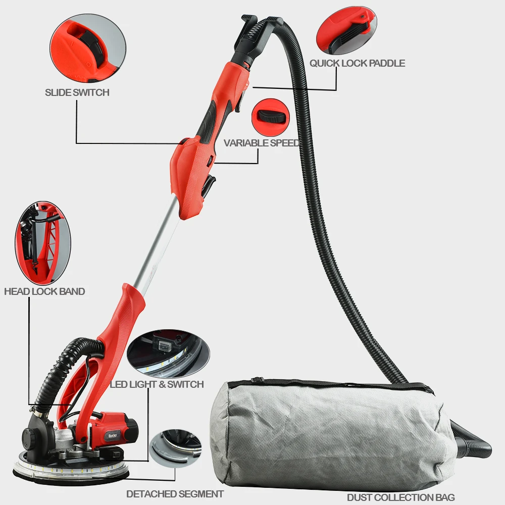 Burley Portable New Self-suction LED 225mm Electric Drywall Sander Machine With Vacuum