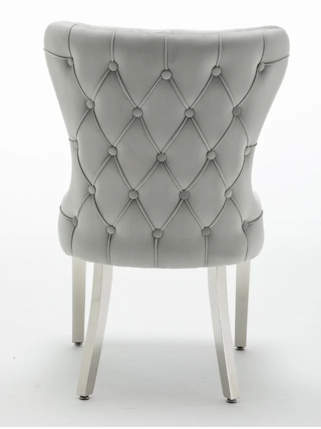 Knightsbridge Back Buttoned Brushed Velvet light Grey Dining Chair with Polished Stainless Steel Legs
