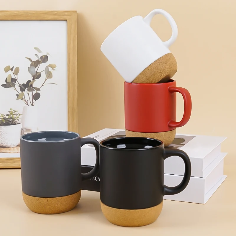 350ML Ceramic Coffee Mug With Handle And Cork Mat For Business Gifts