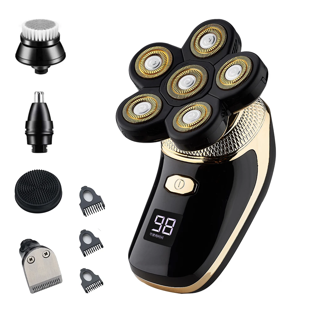 Rechargeable Electric Headshaver Waterproof Razor Beard Nose Hair Trimmer Men 5 In1 Bald Razor