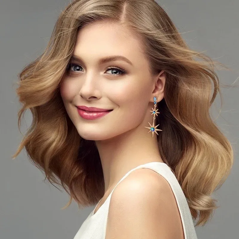 Celestial Moon & Star Drop 14K Gold Plated Long Earrings Dainty Fashion Earrings for Women Jewelry