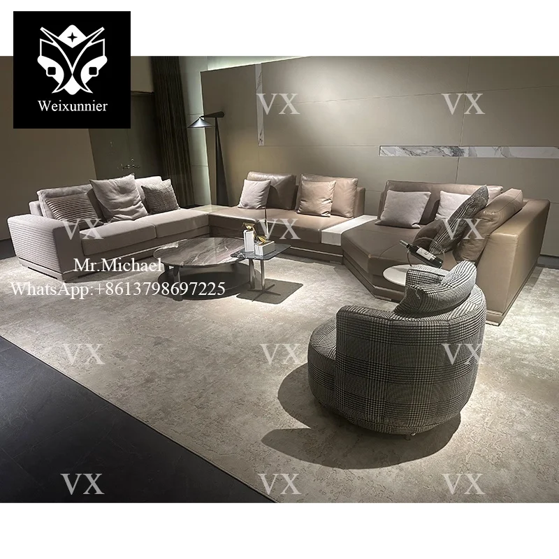 Italian design latest couch living room sofa set furniture custom modern fabric L shaped sofa set corner combination sofa