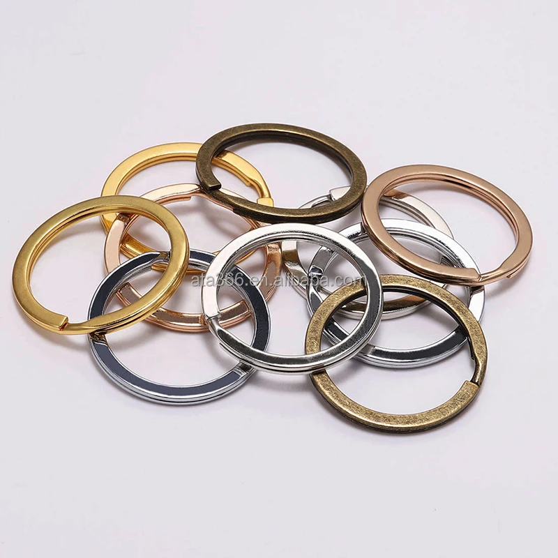 30mm Split Heart Shape Colorful Key Rings 10 Solid Colors Brass Flat Split Ring Key Chain Hook Fob Holder