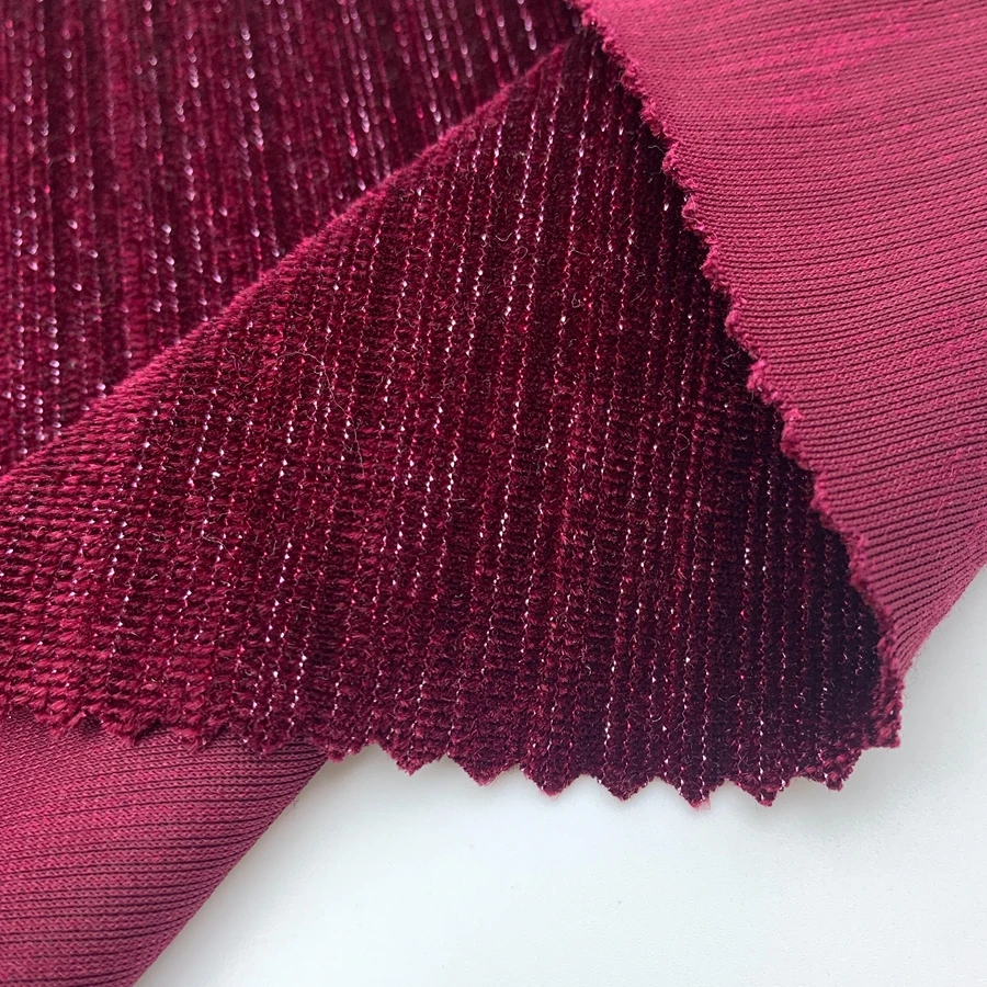 One Side KS RIB VELVET LUREX STRIPE Fabrics Super Soft Comfortable Stretch  Velvet Fabric for weeding dress