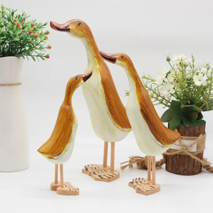 Wooden carved duck 3 pieces a set Nordic animal creative home wooden decoration pastoral decoration