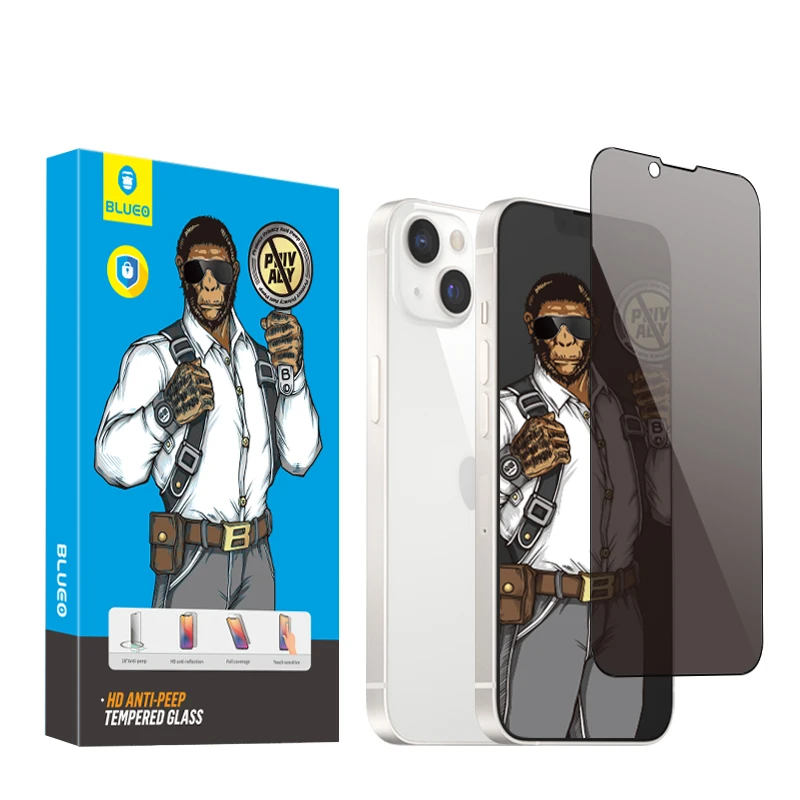 Blueo gorilla full tempered glass screen protector Anti-spy for iphone 13 privacy tempered glass screen protector