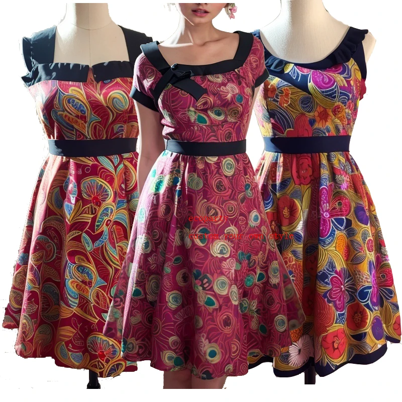 custom Retro Vintage Women Dress  Printed England Style Vintage  Sundress 50s 60s Pinup Swing Casual Dresses cotton S-8XL
