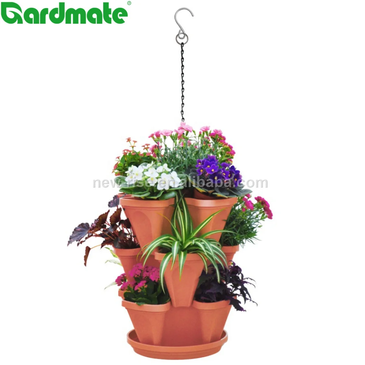 Plastic Self Watering 3 Tier 5 Tire Stackable Garden Vertical Planter Set Herb Strawberry Flower Pot