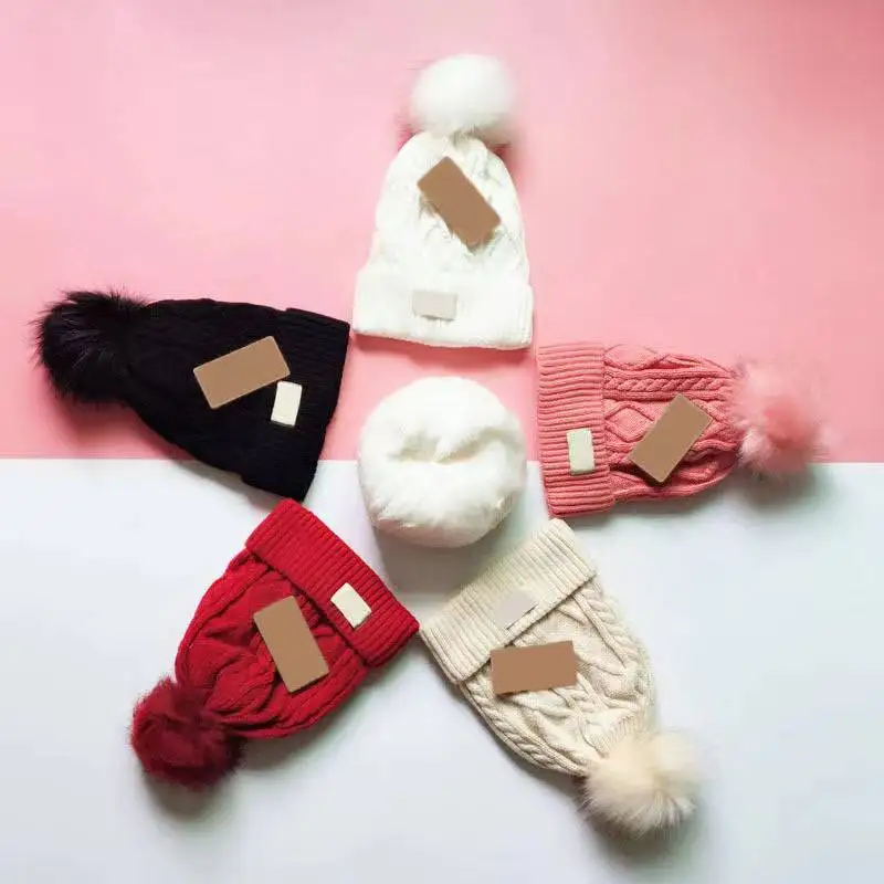 with tag package Women winter pom poms fur ball hat knitted beanies brand designer