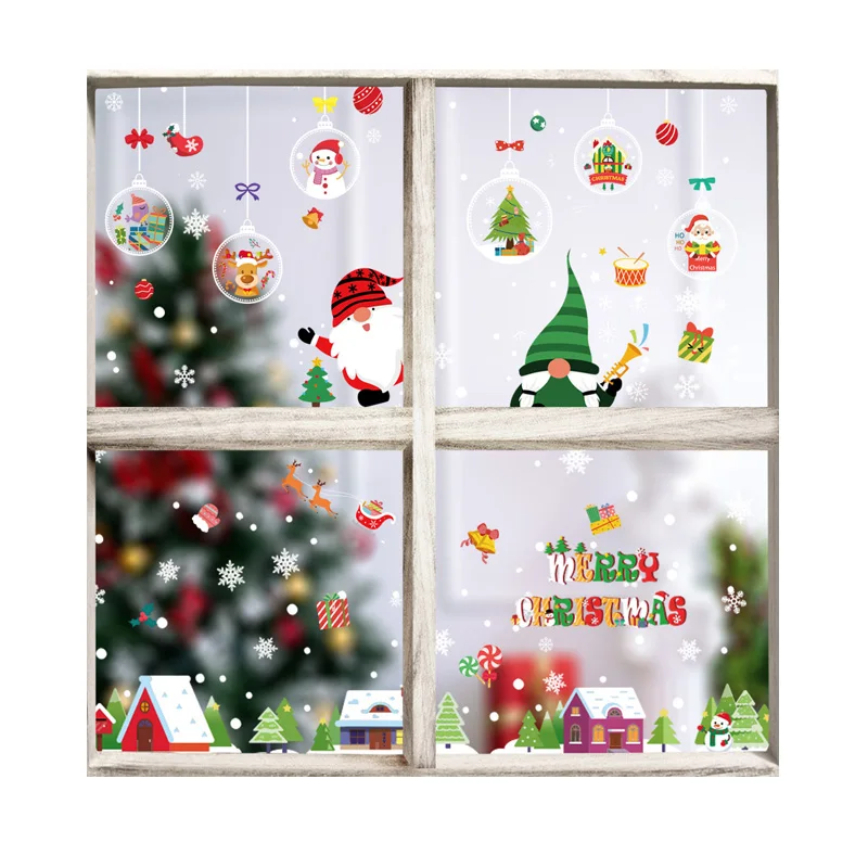 Christmas Window Stickers Custom Double Side Static Santa Claus Deer Snowflakes New Year Decor Christmas Sticker Sheet