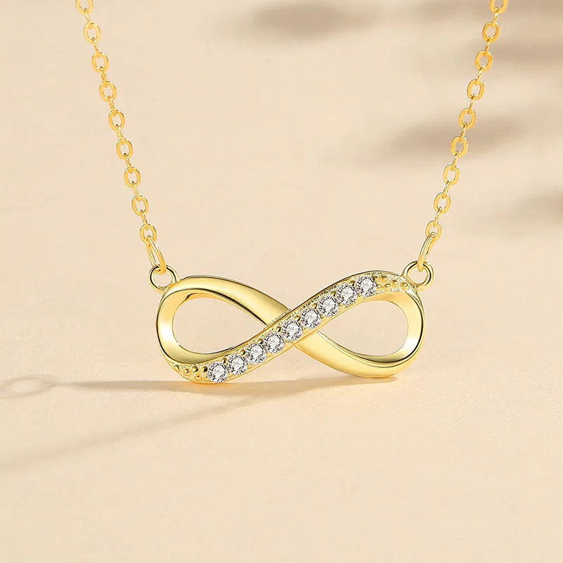 Dainty 925 Sterling Silver Infinity Symbol Necklaces Love 18k Gold Crystal Diamond Infinity Necklace Sterling Silver