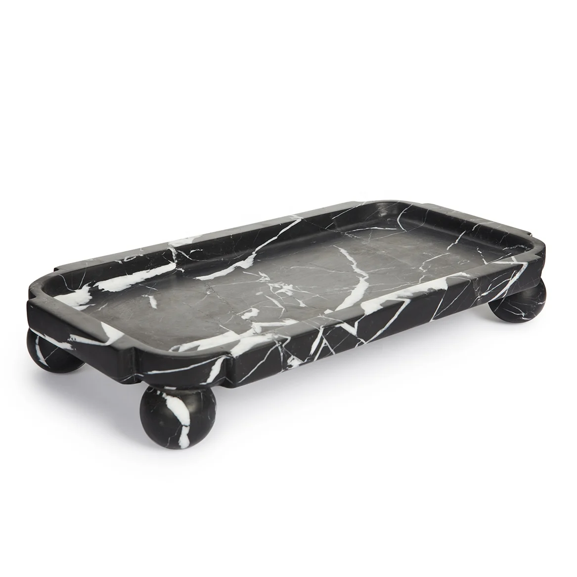 Nero marquina marble rectangle tray with leg