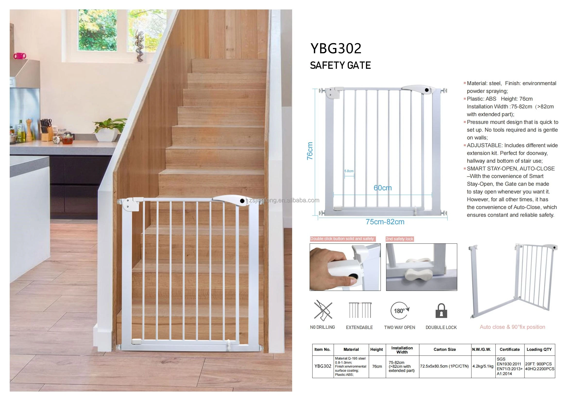 Baby Gate Indoor Baby Safety Gate for Stairs Hallway Easy Install Pressure Mounted Pet Gates for Door Stair Infant Safety Gate