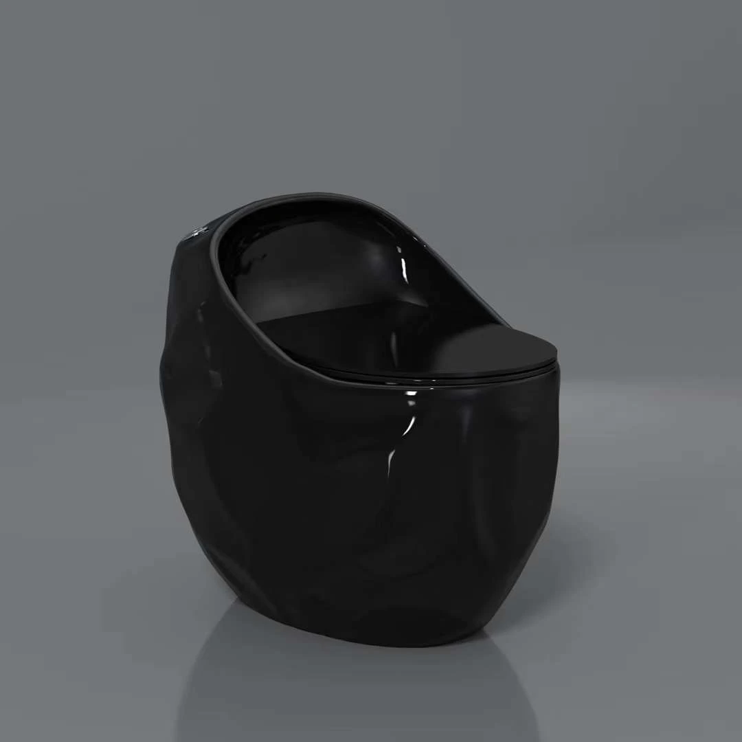 2023 modern egg shape black colored toilet bowl glossy black toilet set ceramic black WC bathroom one piece toilet