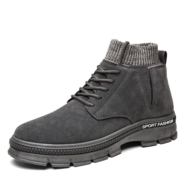 High-top Martin boots mid-boot boots, trendy street shoes knitting collar men shoes