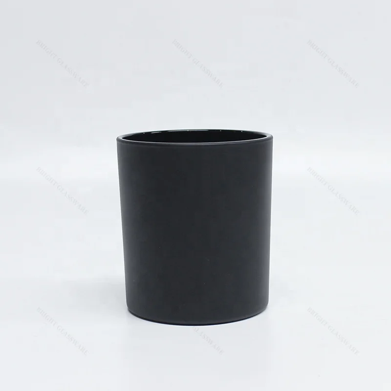 Bright In-stock Custom Logo Recycled Matte Black Glass Candle Holders Lanterns Candle Jars for Candle Making