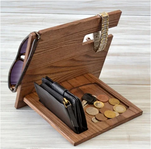 Natural wooden   keychain wallet coin watch glass mobile holder stand