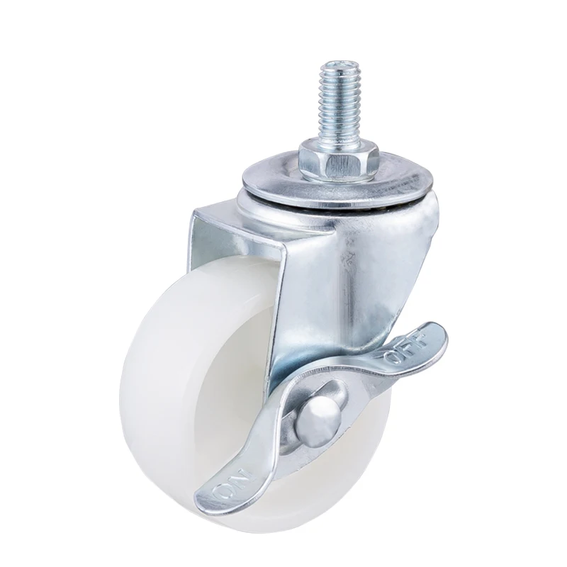 Hot sale high quality 50mm white caster wheels 2 inch white pp screw Wear-resistant swivel wheel caster with brake