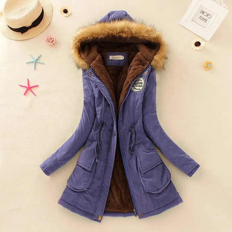 
Fur Collar Cotton Long Parkas Hoodies Warm Jackets Plus Size Winter Coat Women 