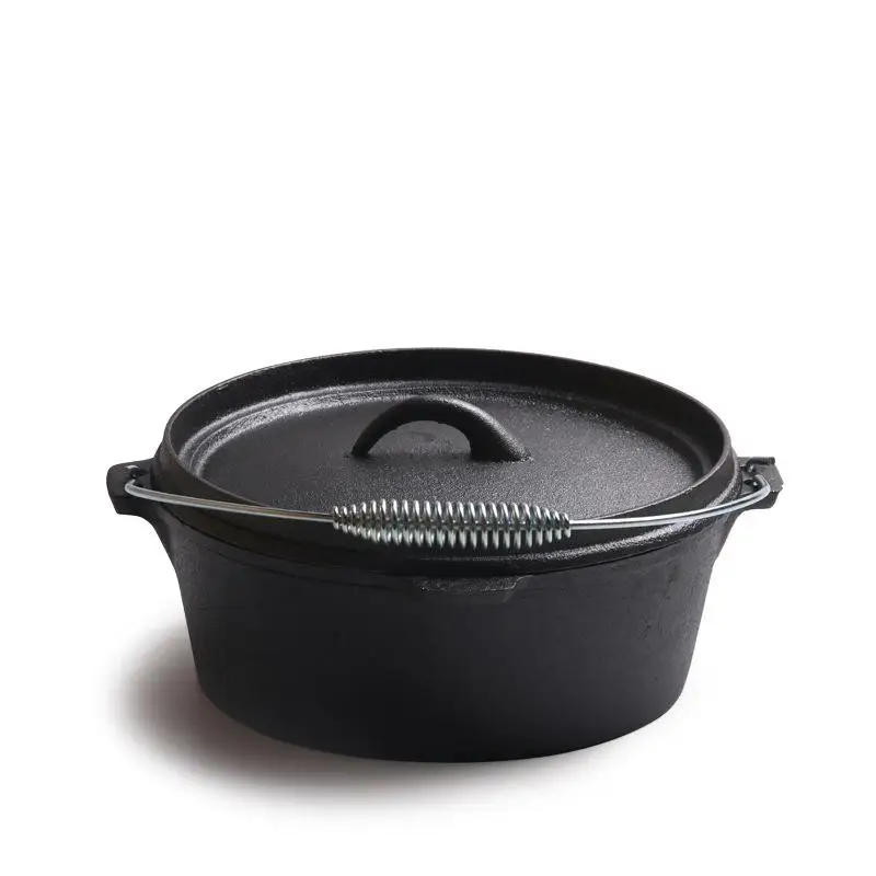 Camping Dutch Oven Pre-Seasoned Cast Iron Pot with Lid for Using on the Stove, Grill, or Over the Campfire with Metal Handle