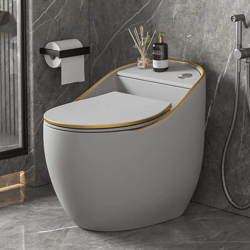 Hot Sale Top Quality Bathroom Water Closet S-trap Wc Floor Mounted Egg Shape Golden Toilet Ceramic Grey One Piece Toilet Bowl