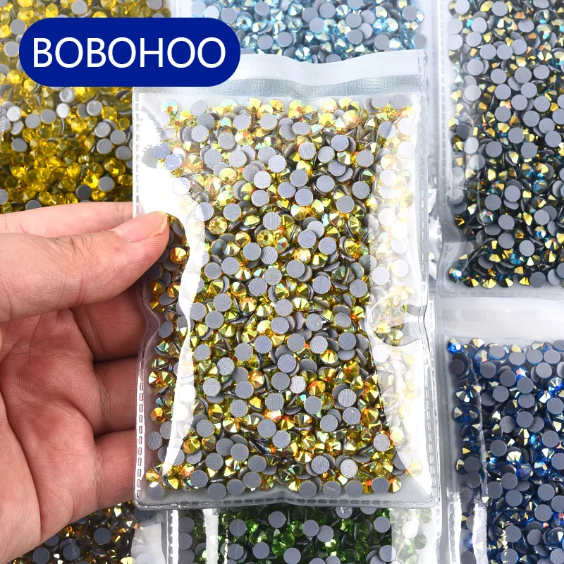 BOBOHOO Wholesale Flatblack Rhinestones 2088 Facets Cuts Hotfix Strass Glass Crystals 16 Facets Flatback Style Rhinestone Beanie