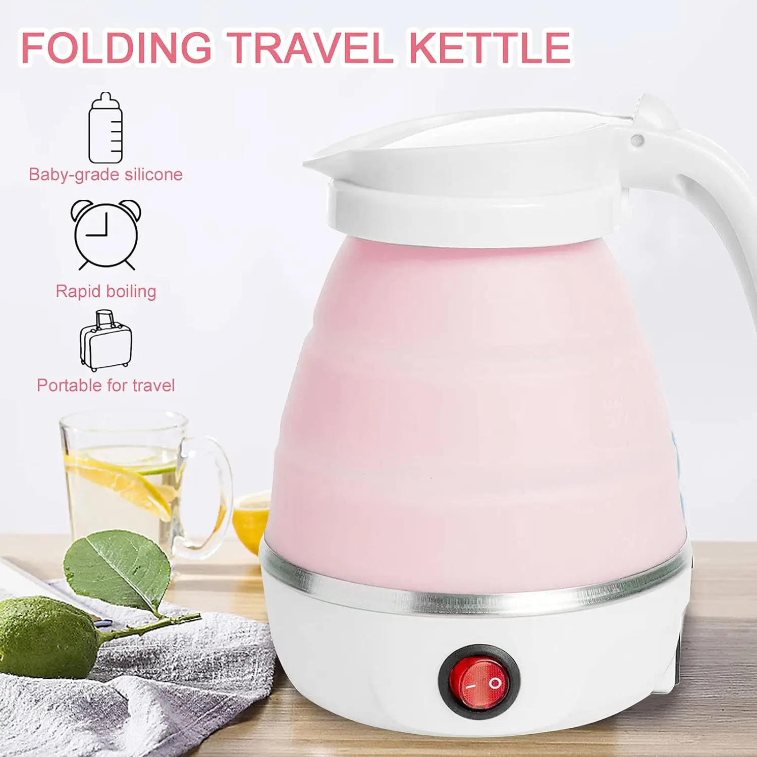 600ML Travel Folding electric water kettle - Collapsible heated hot water boiler For Coffee - Dual Voltage Portable kettle