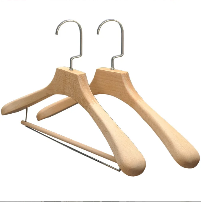 Custom Solid Wooden Luxury Clothing Hanger With Logo Gold Hooks Clip Wide Shoulder Wooden Hangers For Clothes Coat Wood Hanger