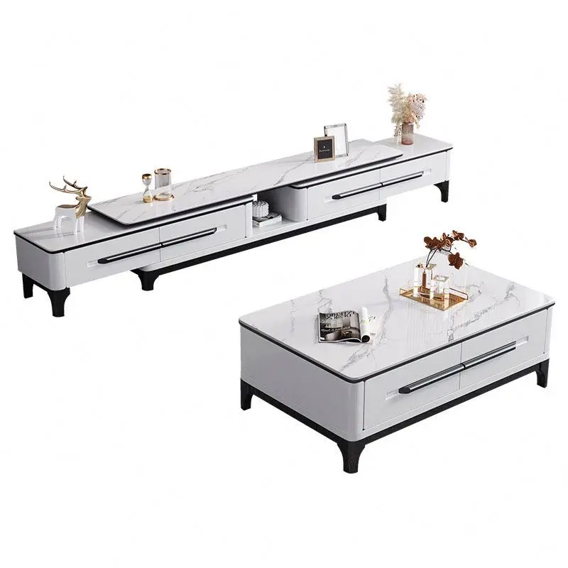 TV Cabinet Italian Light Luxury Slate Tv Stand And Coffee Table Set Modern Minimalist Retractable Living Room Floor Cabinet
