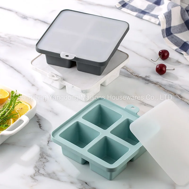 Maisons New Products BPA Free Ice Maker Cube Moulds With Lid Reusable Food Grade Silicone Ice Cube Tray
