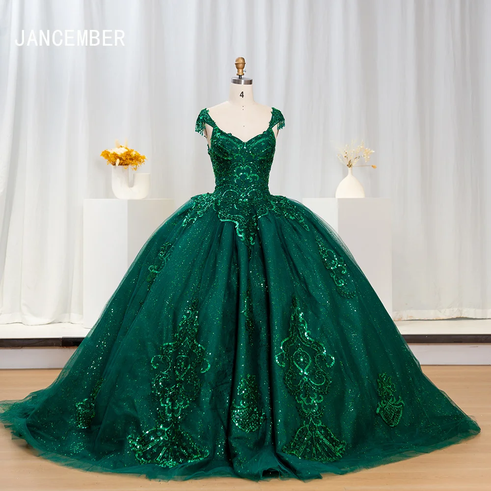 Jancember LSRZ15 Glitter Dark Green Sweetheart Quinceanera Ball Gown Evening Dresses