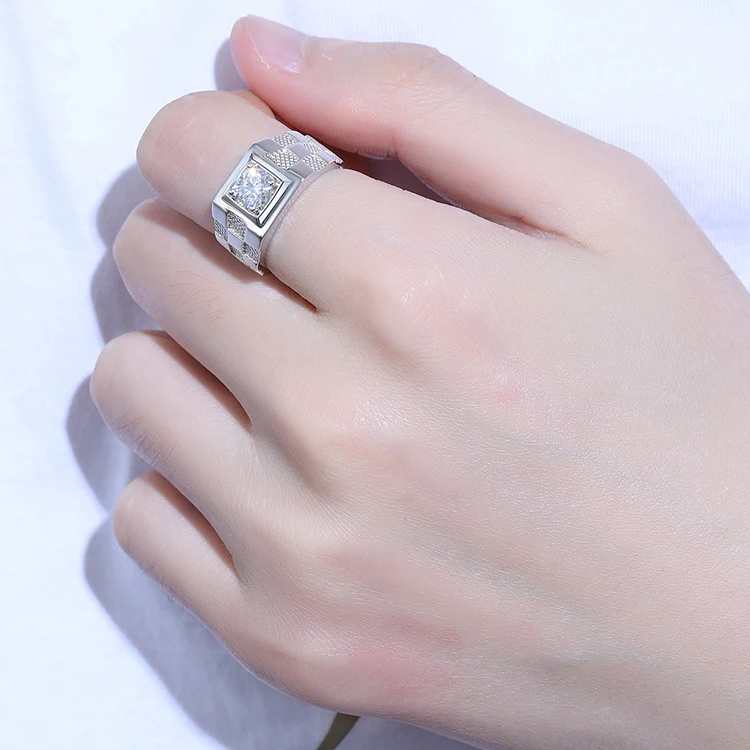 Zhanhao 1CT 6.5MM D VVS Moissanite S925 Pure Silver Engagement Rings Set with certificate For Men