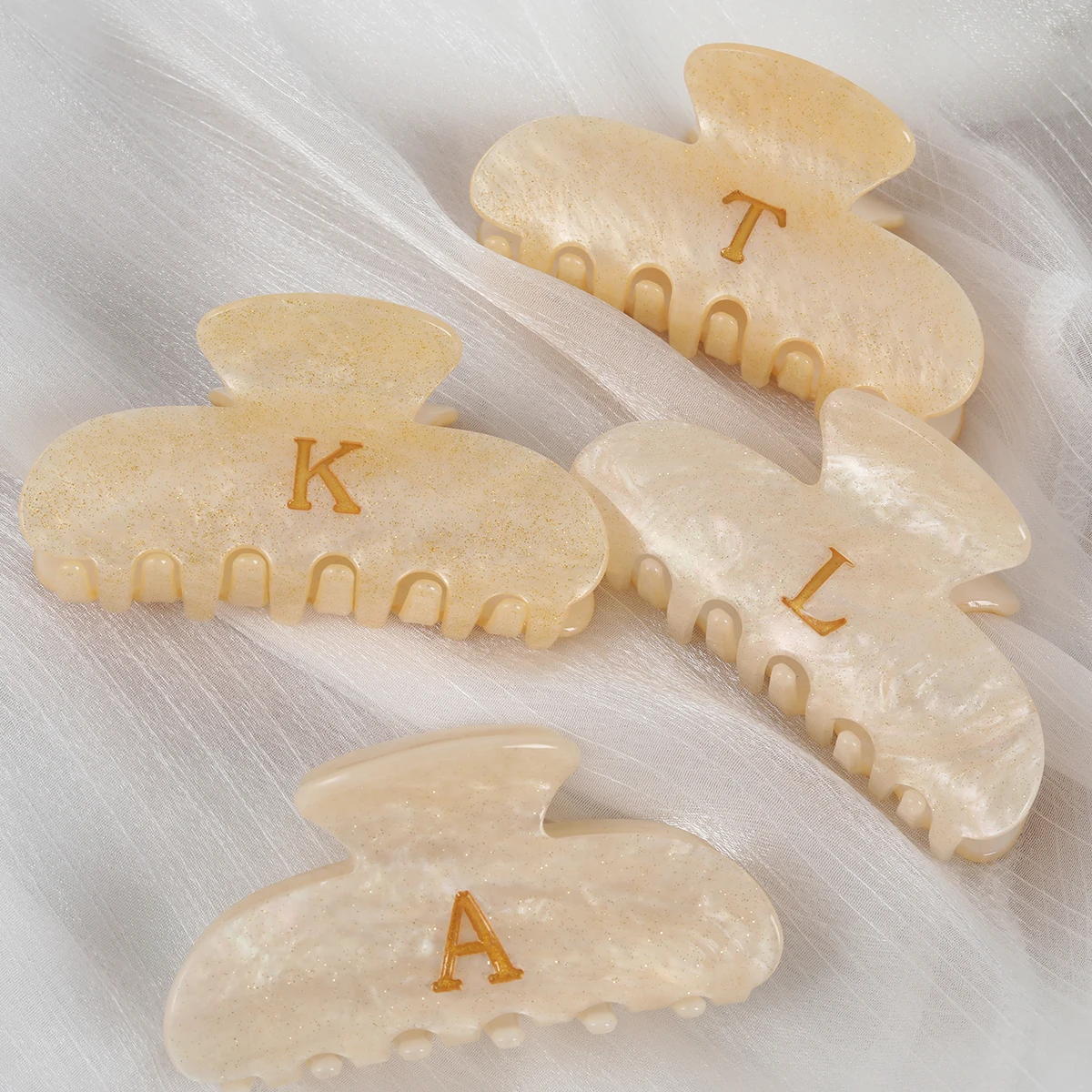 personalized custom initial names marble acrylic hair claw clips for girls