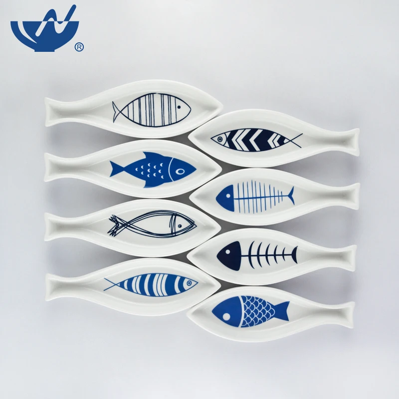 Popular Wholesale Ceramic Plates Fish Shape Sushi Plate Ceramic Fish Pattern Dish