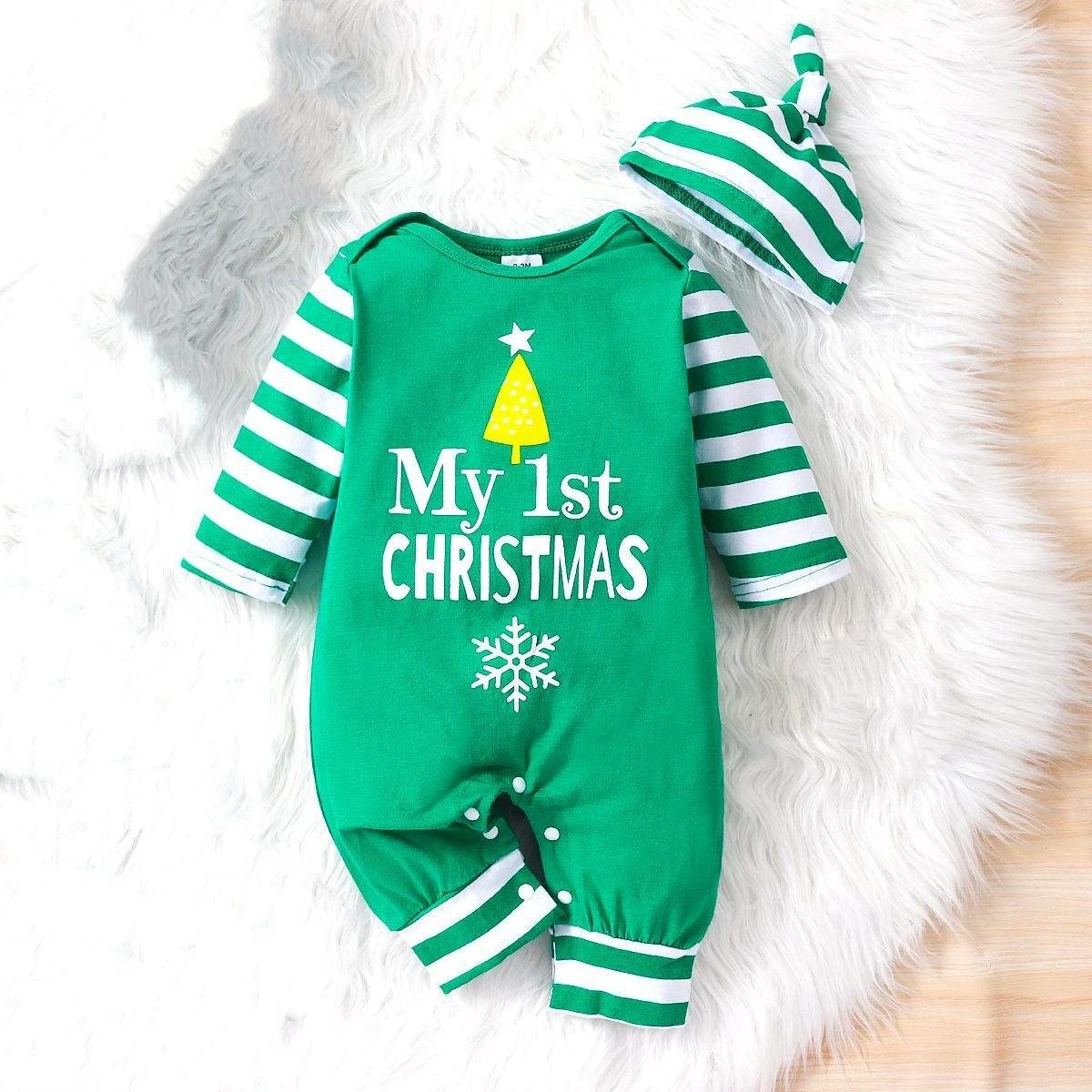 2 Pieces New Year Baby Clothing Set Baby Christmas Clothes Long Sleeve Romper And Hat My First Christmas